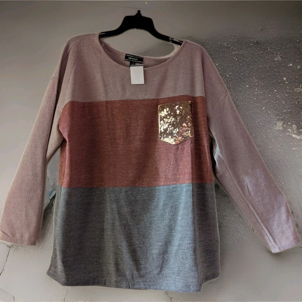 NEW Women’s Corvia Top Sweater Glitter Pocket 2XL Color Block Maroon Gray